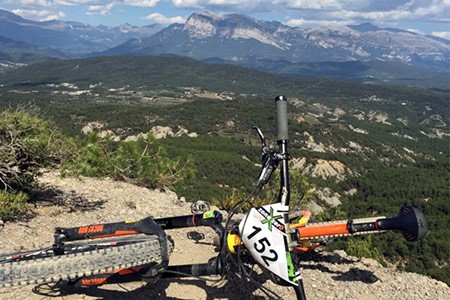 Scenic view of mountain range and mountain bike
